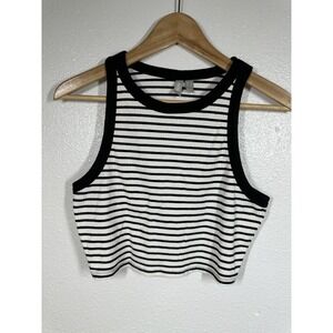 ASOS Crop Top Womens US 12 Black White Striped Sleeveless Ribbed Tank Shirt